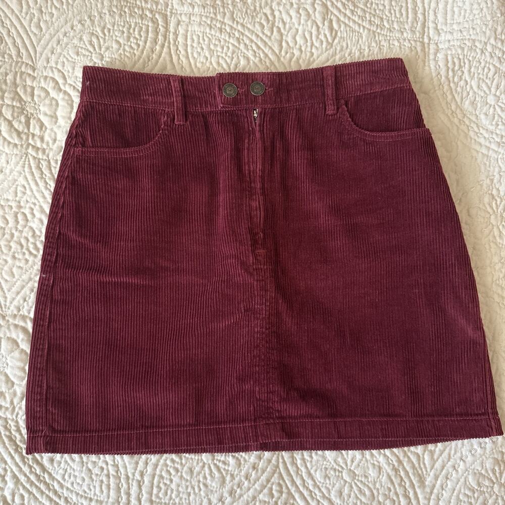 Hollister Corduroy Burgundy Skirt Size 7 Ultra High Rise Mini Retro
